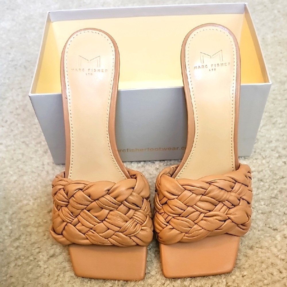 Marc Fisher Tan Braided Leather Sandals Brand New In Box